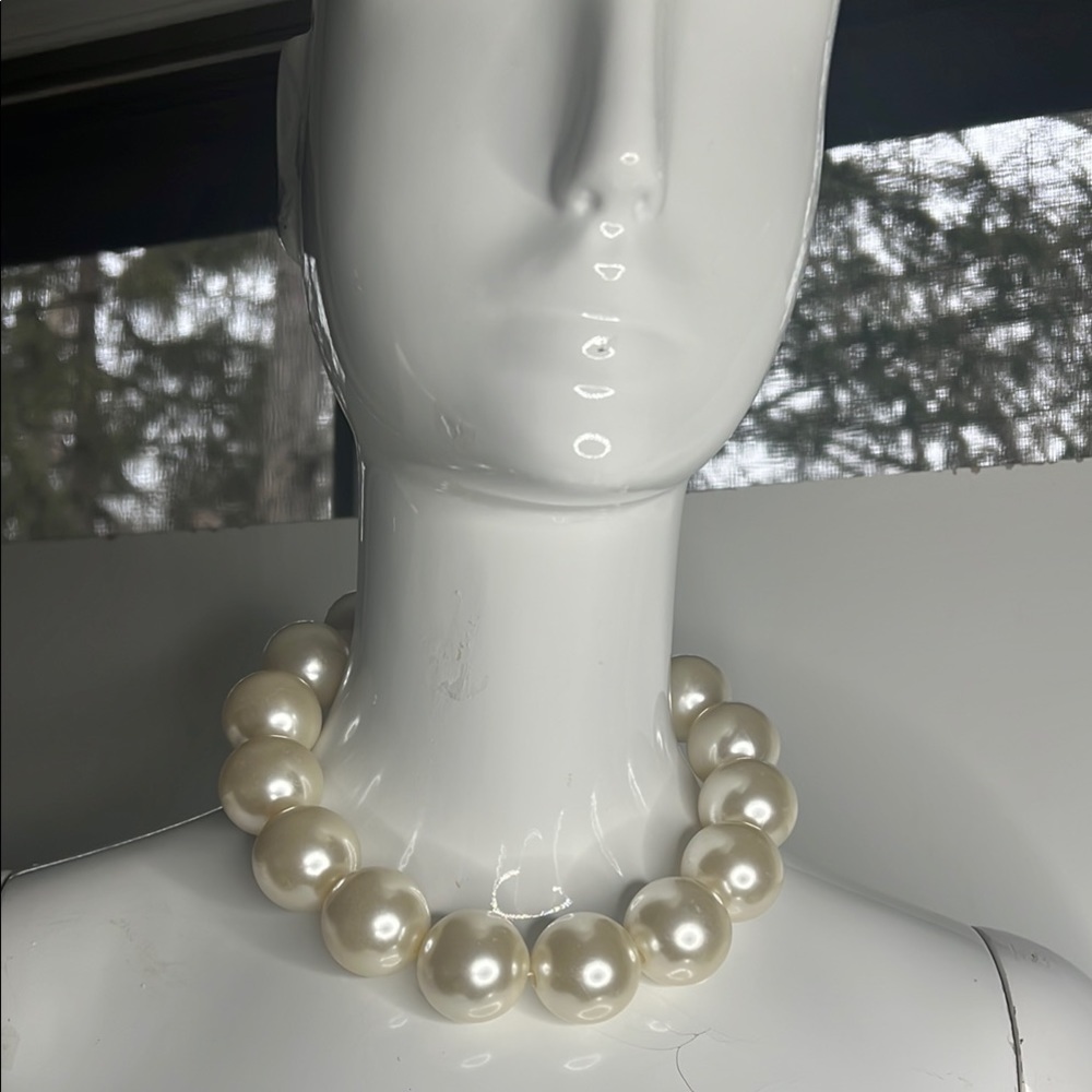 Elegant Large 1.25” Circular White Pearl Adjustable 16” Necklace